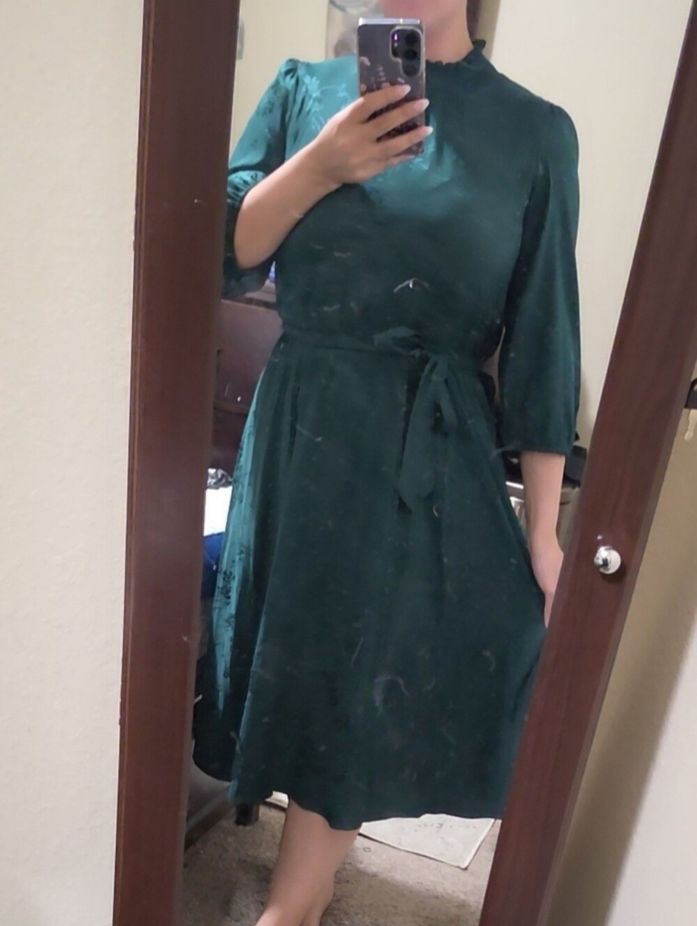 Sandra Darren Teal Green Midi Dress with Waist Tie